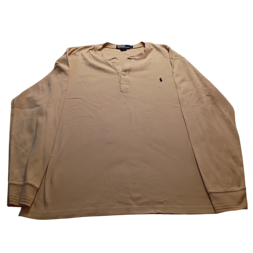 Polo Ralph Lauren Henley Men's Long Sleeve Pony Logo Large Tan Classic Casual